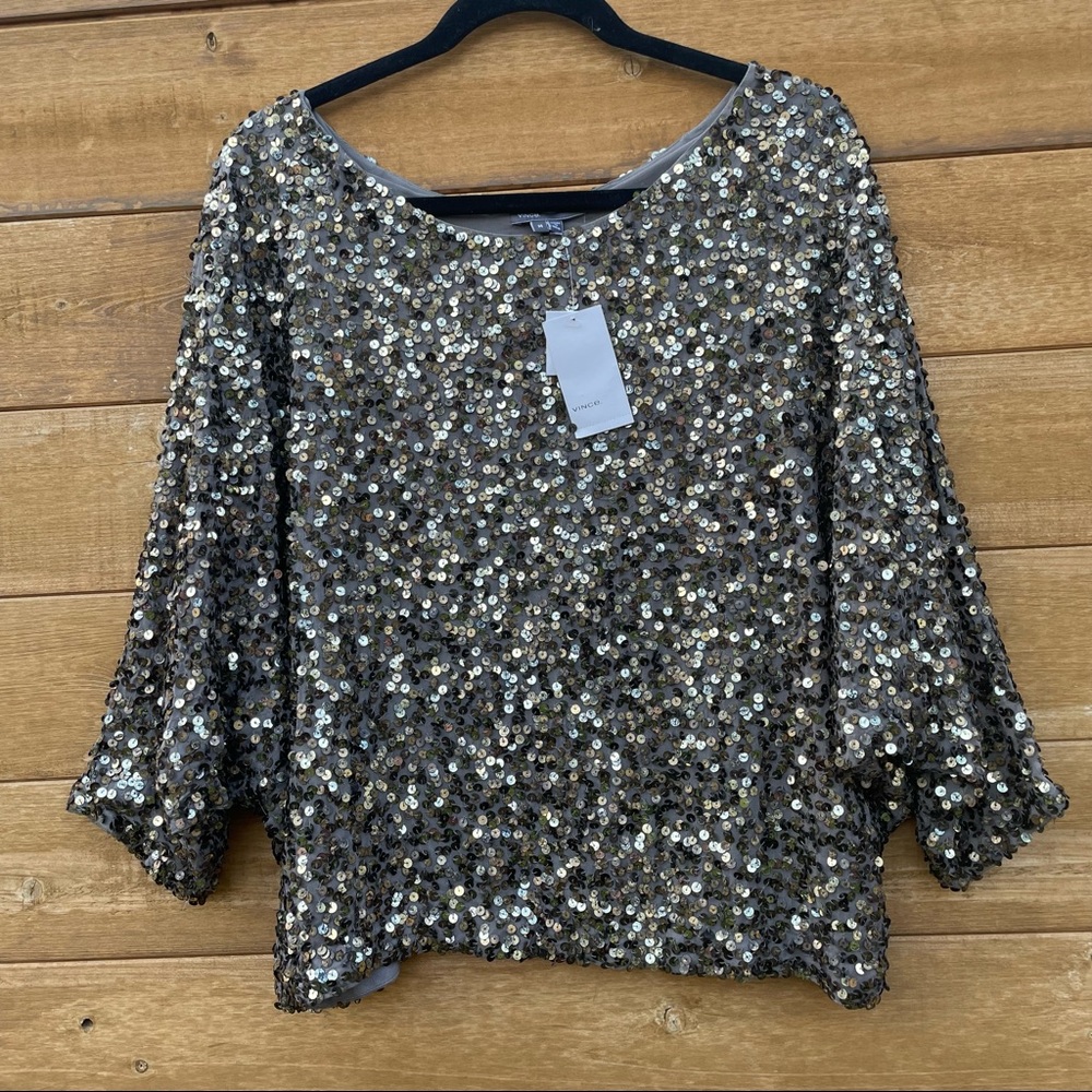 VINCE~ NWT ~Size M~ Sequin Metallic Woman Top Blouse